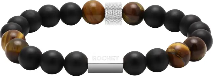 RB Zen bracelet 8mm beads in black agate tiger's eyes quar