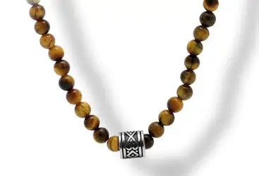 * RB Nesklace TALISMAN 4mm Tiger eyes beads Knurles polished