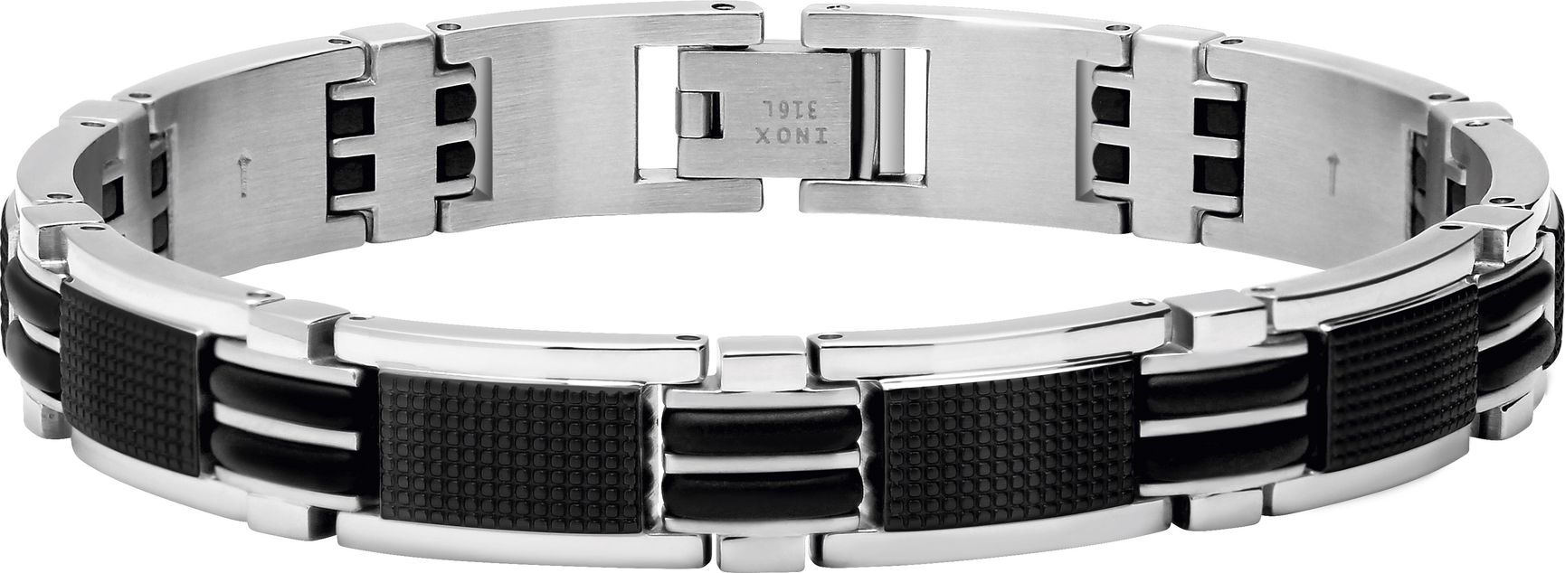 * RB Bracelet Steel/PU MAGNUM 10,5mm Bicolor IP Black 22cm