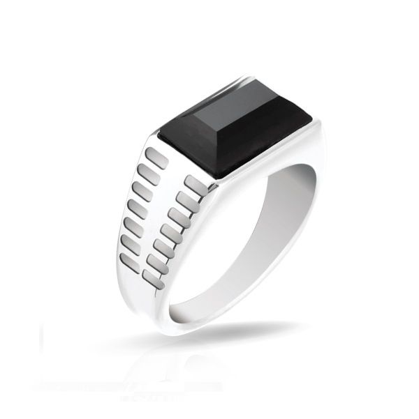 RB Ring ROCK 10mm Polished steel and Black agate Ø62