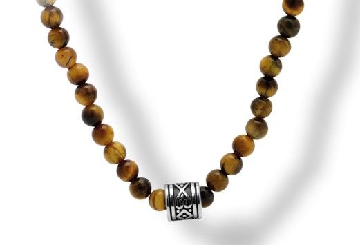 * RB Nesklace TALISMAN 4mm Tiger eyes beads Knurles polished