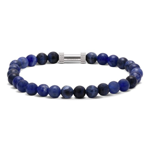 RB Zen bracelet  6mm beads lapis lazuli and knurled steel